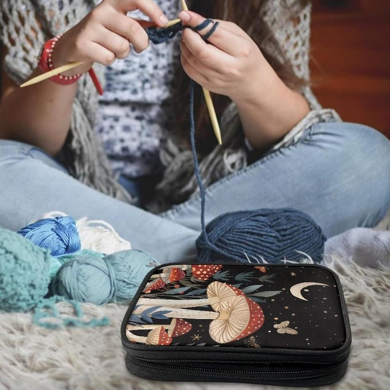 Vanideaoty Store Moon Mushroom Crochet Hook Case Organizer Easy to Clean Knitting Needle Storage with Web Pockets Crochet Hook Case for Travel Lightweight - Image 2